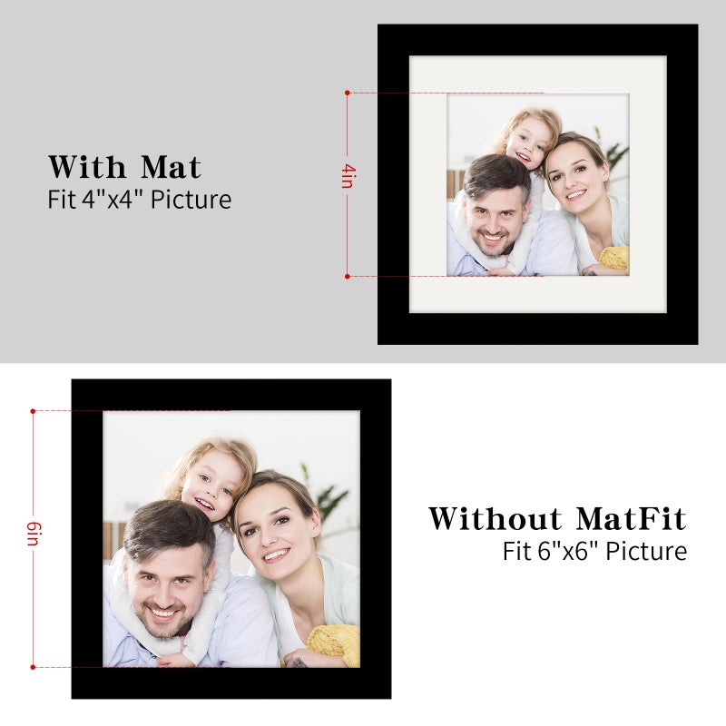 WUTL Picture Frames 6x6 2 Pack Made of Solid Wood Black for Wall Mounting and Tabletop Display - Image 3
